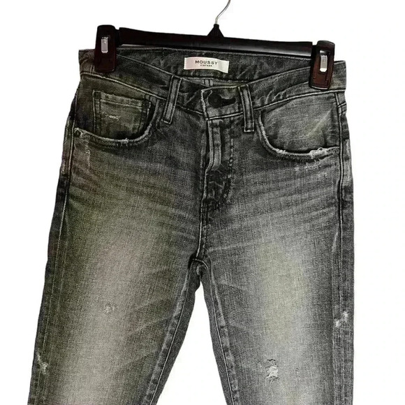 MOUSSY VINTAGE Gray MV Cadet Skinny Distressed Jeans Made in Japan  Size 24 - Picture 3 of 10